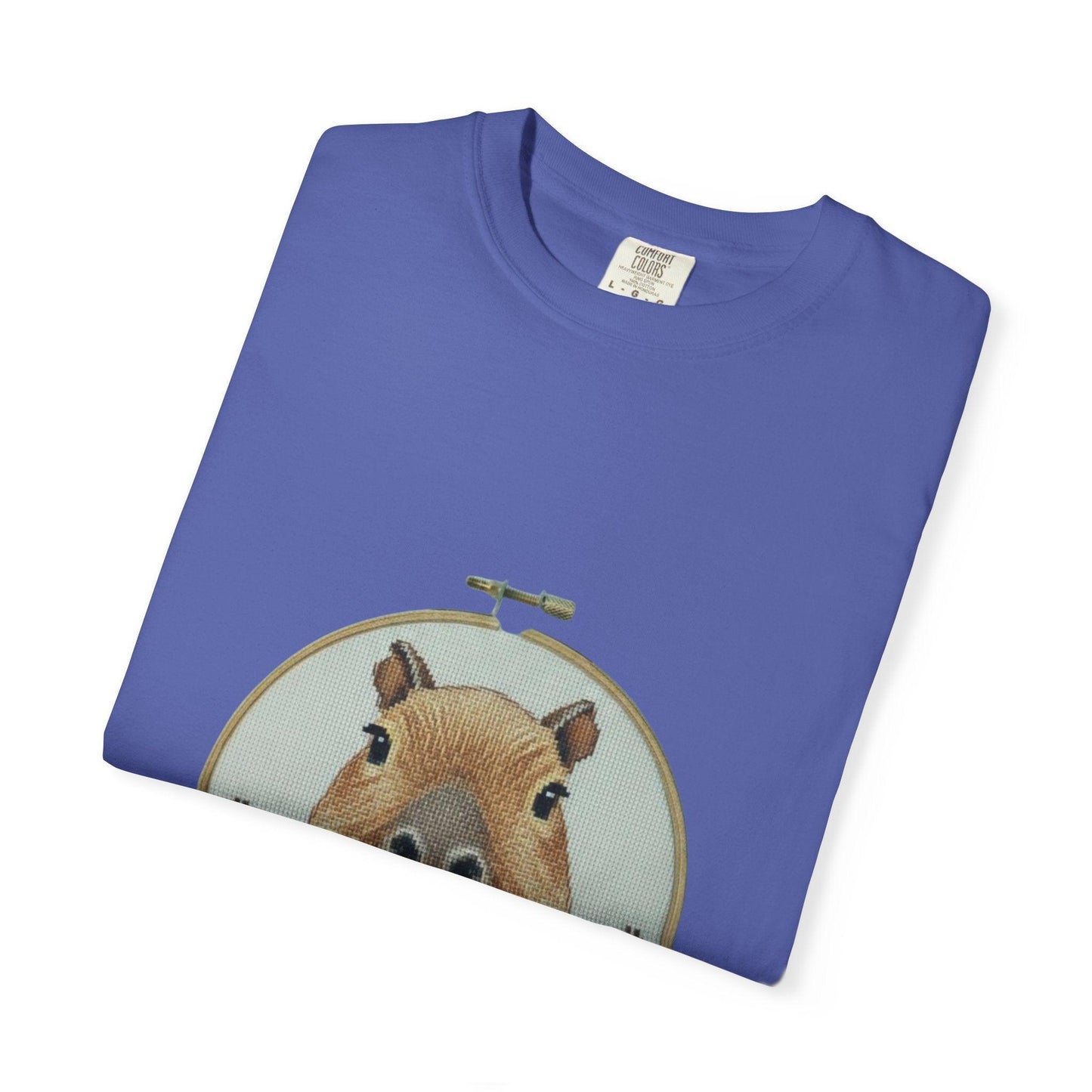 Capybara Portrait T-Shirt | Floral Embroidery Hoop Design