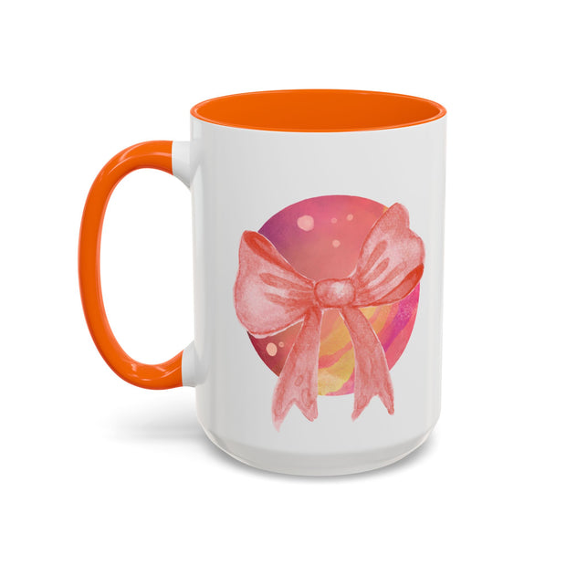 Pink/Yellow Planet Wrapped In A Bow Accent Coffee Mug