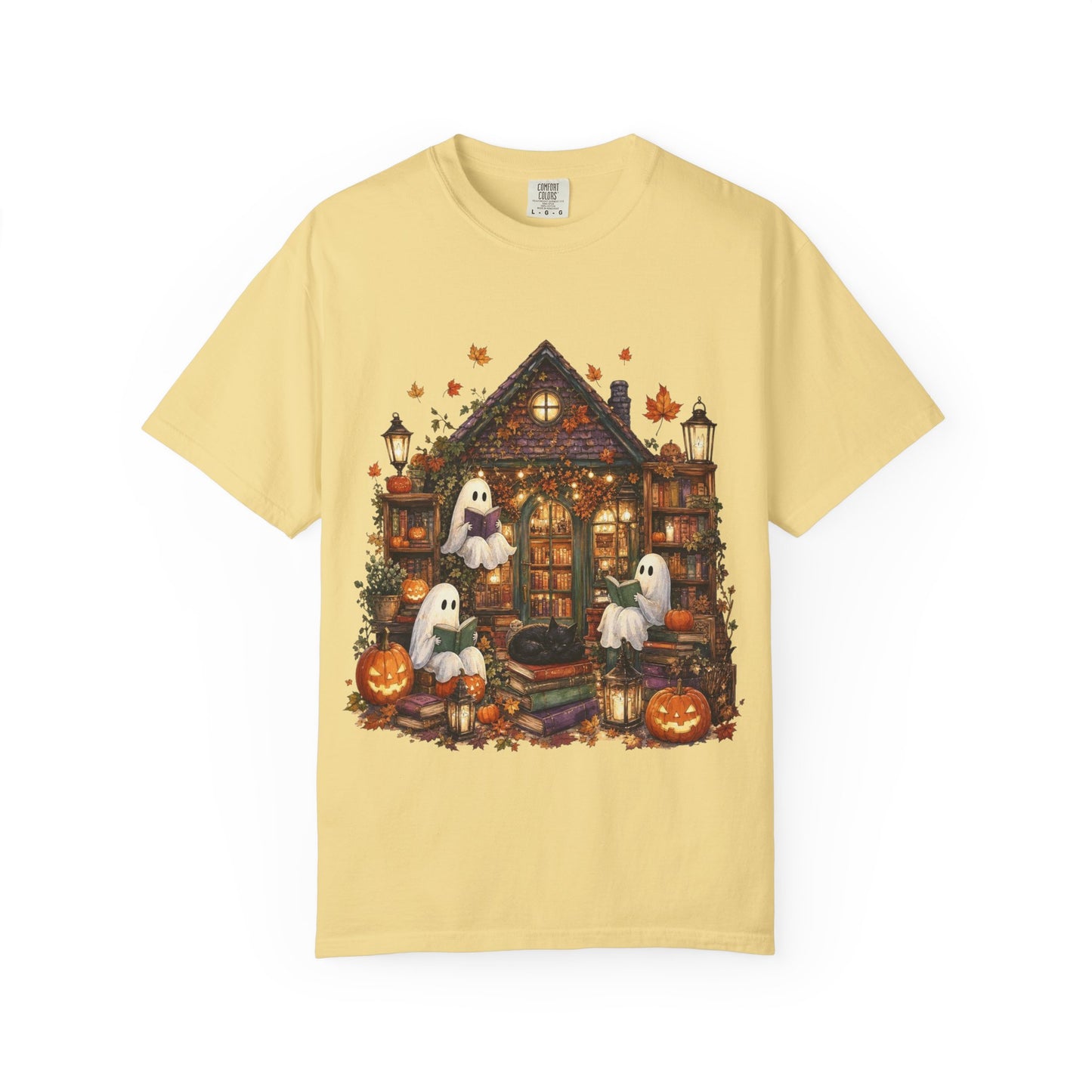 Cute Ghosts Haunted House T-Shirt, Halloween Pumpkin Shirt, Autumn Leaves Graphic Tee, Spooky Cute Fall Shirt, Cozy Halloween Gift
