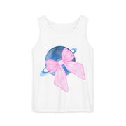 Blue Saturn Wrapped In Pink Bow Unisex Tank Top