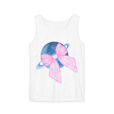 Blue Saturn Wrapped In Pink Bow Unisex Tank Top