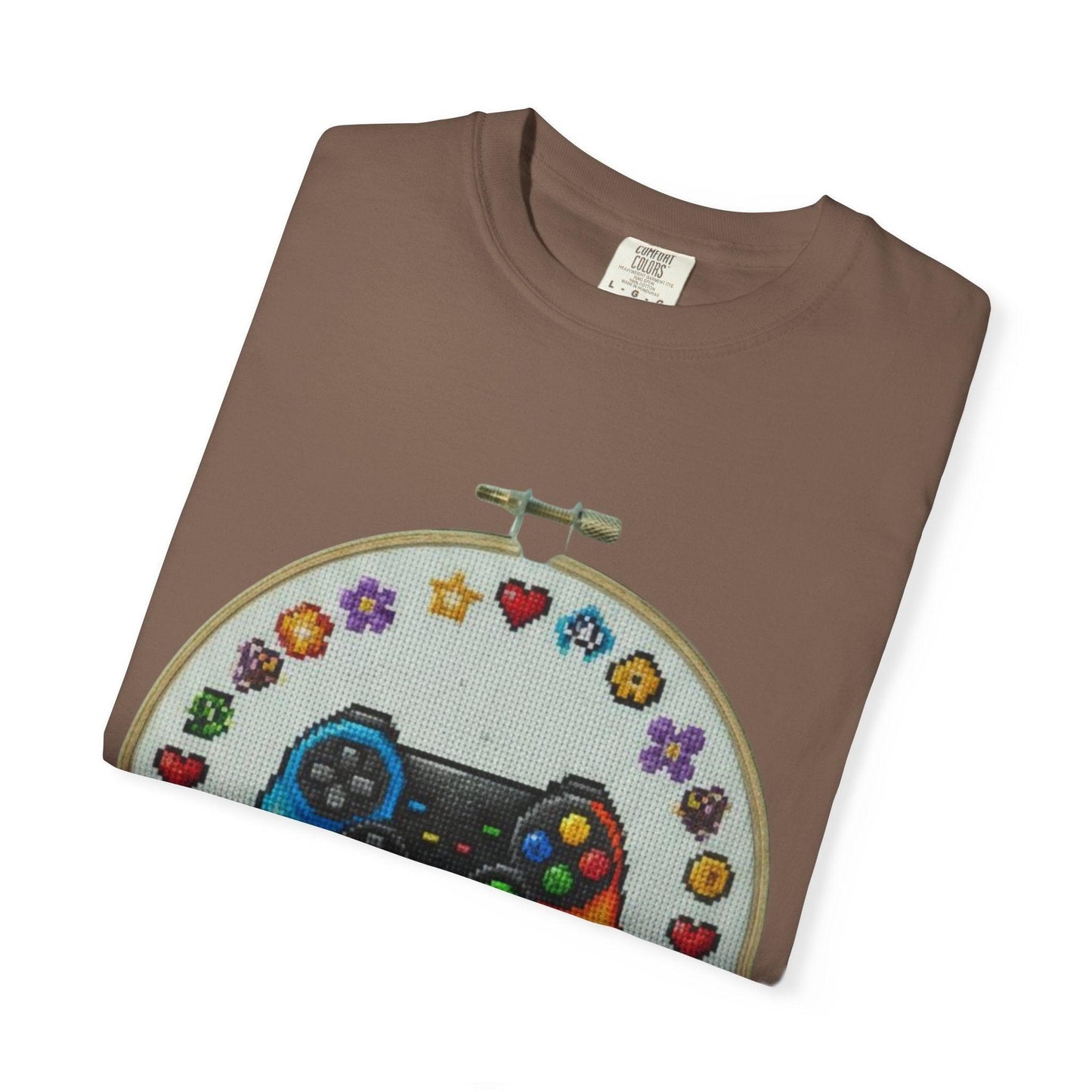 Rainbow Game Controller embroidery hoop T-Shirt | Gamer cross stitch design