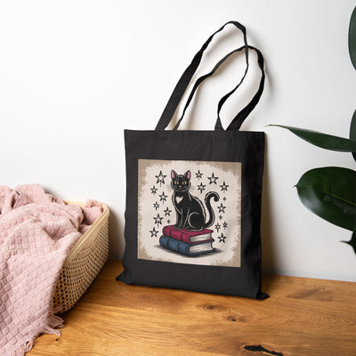 Cat and Book Lover's Cotton Canvas Tote Bag