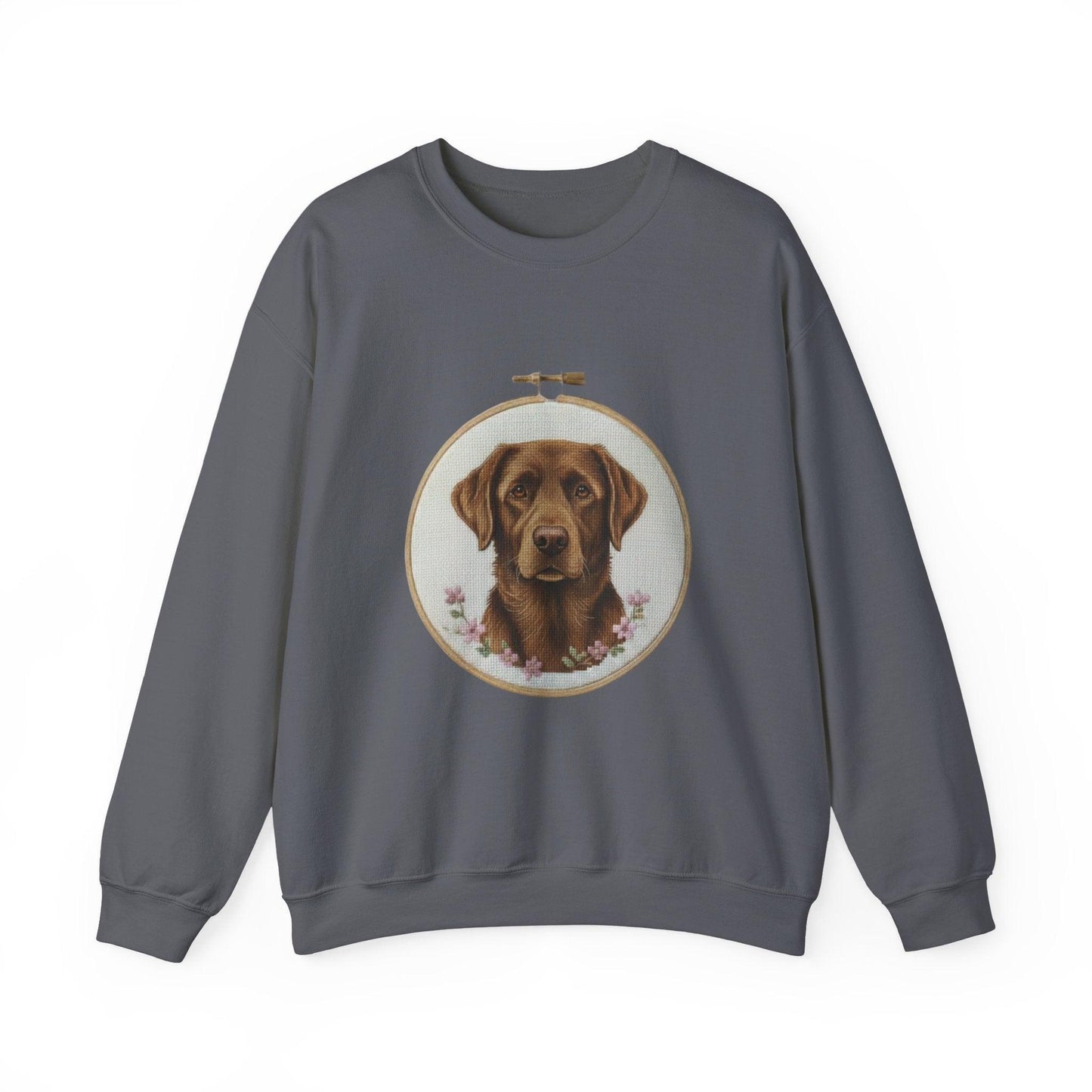 Chocolate Labrador Portrait Sweatshirt | Floral Hoop Embroidery Art