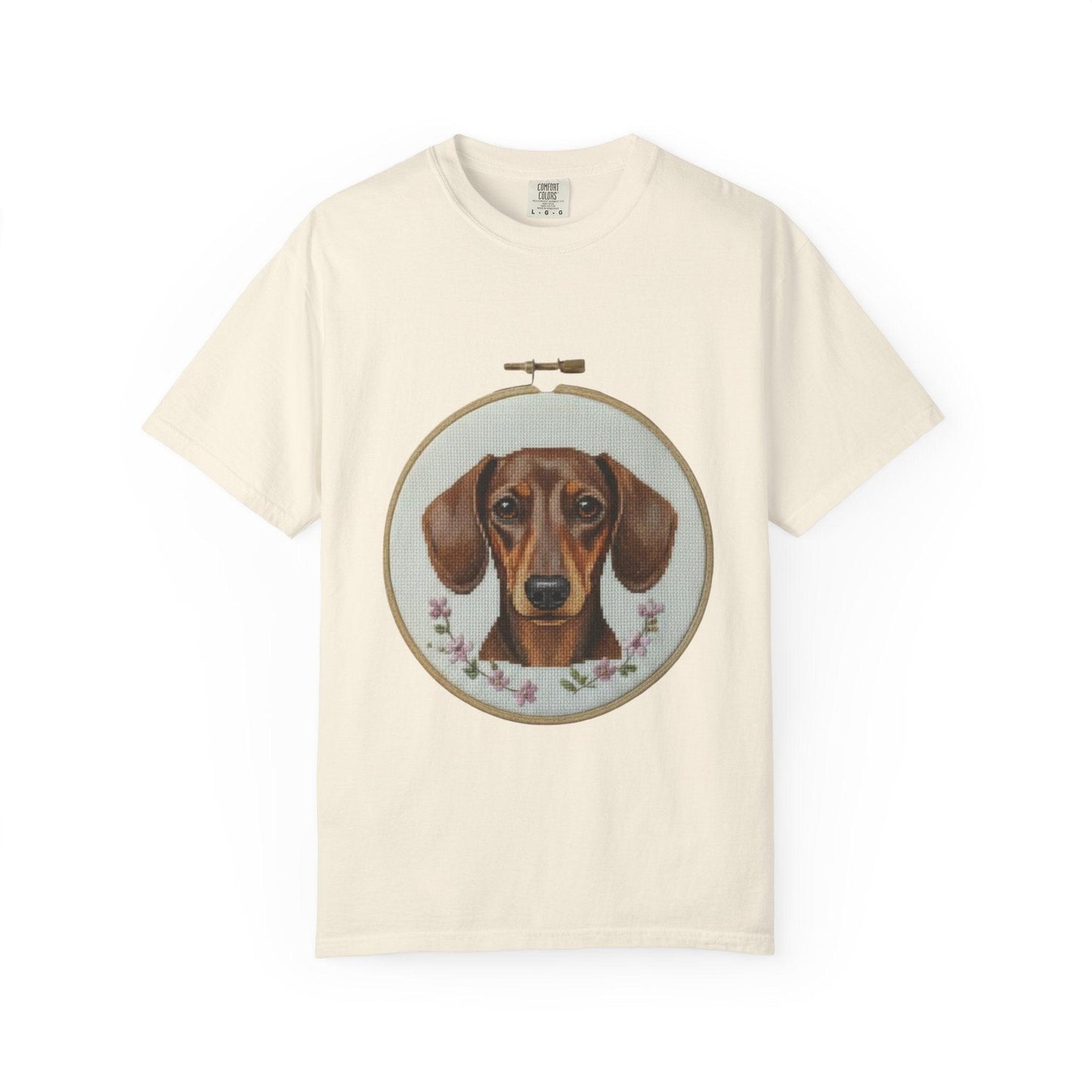 Dachshund Portrait T-shirt | Embroidery Hoop Dog Illustration