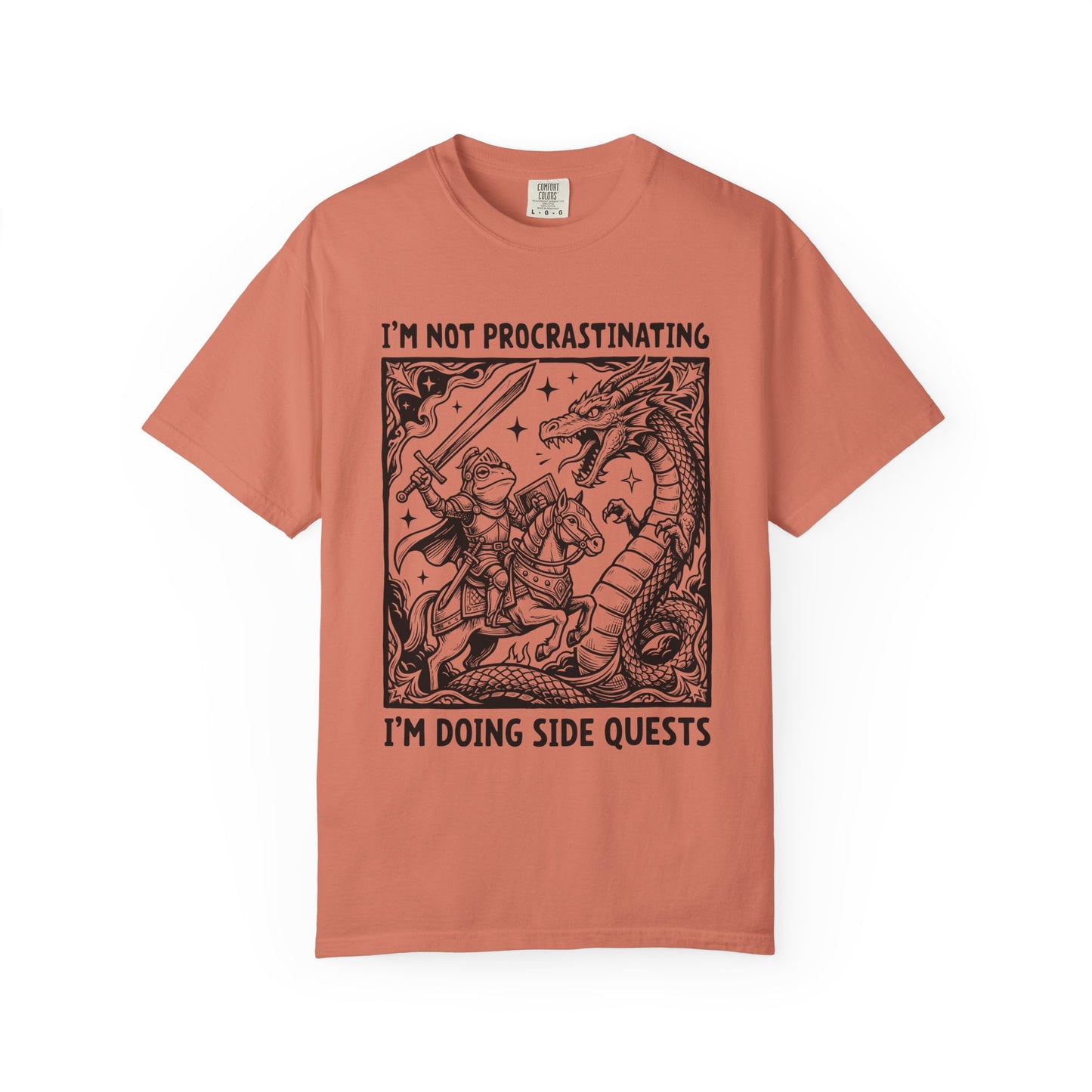 I'm Not Procrastinating I'm Doing Side Quests T-Shirt, Funny Gamer Tee, RPG Knight vs Dragon Shirt, Fantasy Gaming Graphic T-Shirt, Nerd Gift