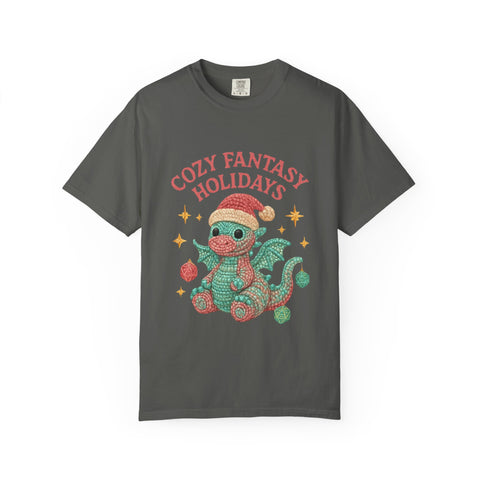 Cozy Fantasy Holidays Tee, Unisex Christmas T-shirt, Cute Dragon Apparel, Holiday Gift, Festive Graphic Tee
