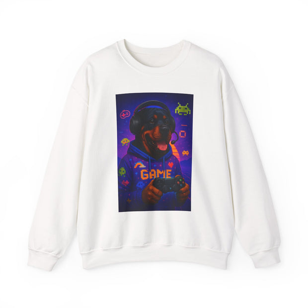 Game On! Unisex Rottweiler Gamer Sweatshirt, Video Game Gift, Cozy Crewneck, Gift for Gamers, Fun Gaming Apparel