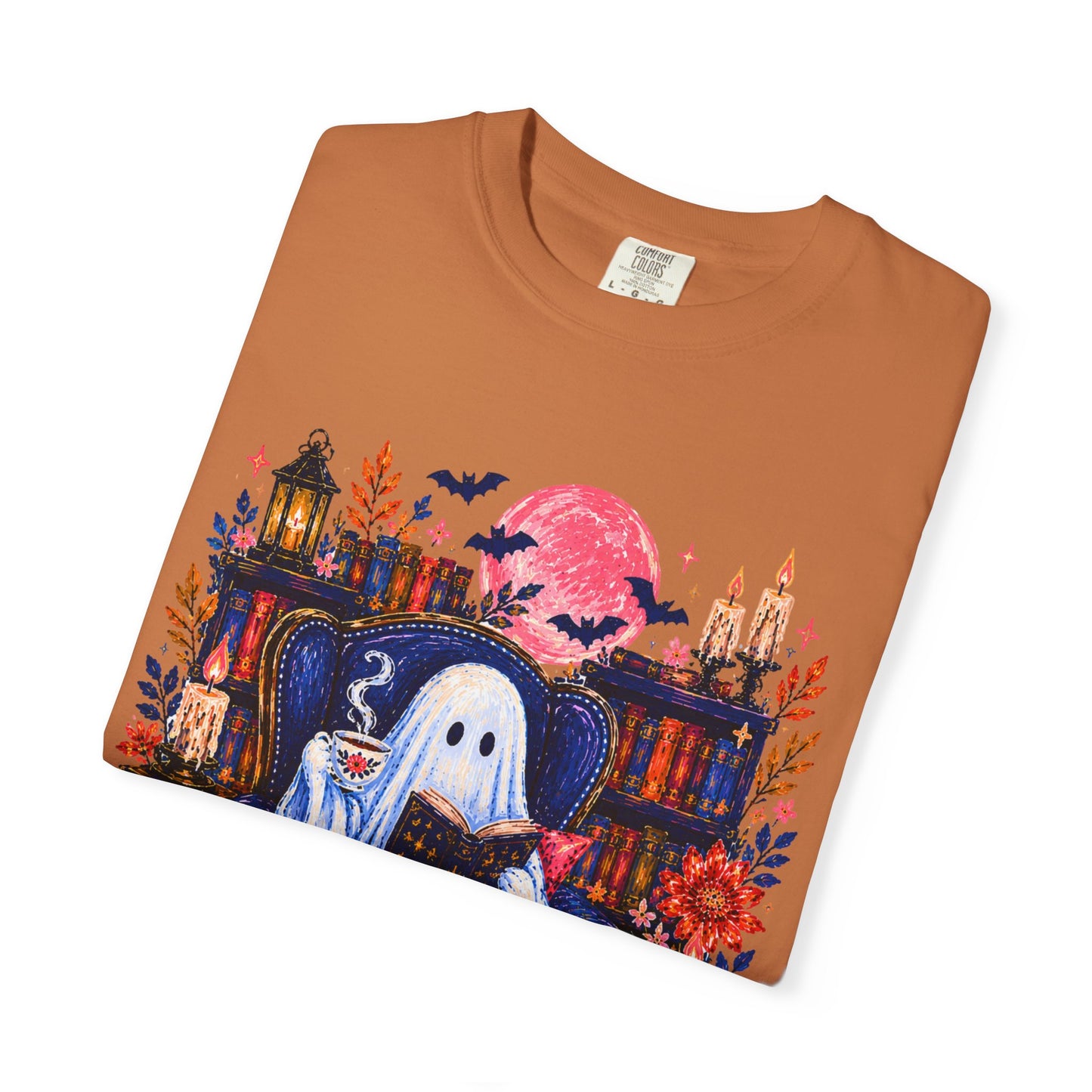 Cozy Reading Ghost T-Shirt | Bookish Halloween Illustration
