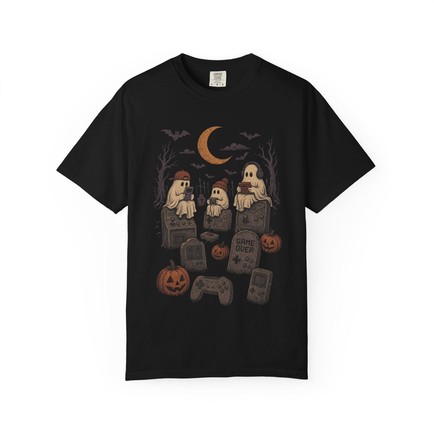 Cute Ghost Gamers T-shirt | Halloween Graveyard Controller Design