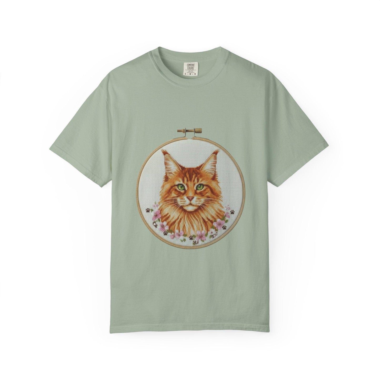 Orange Tabby Cat Portrait T-shirt | Embroidery Hoop Illustration