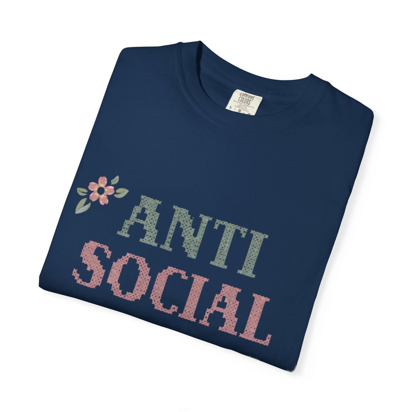 Anti Social Stitch Club T-shirt | Cross Stitch Floral Text Design