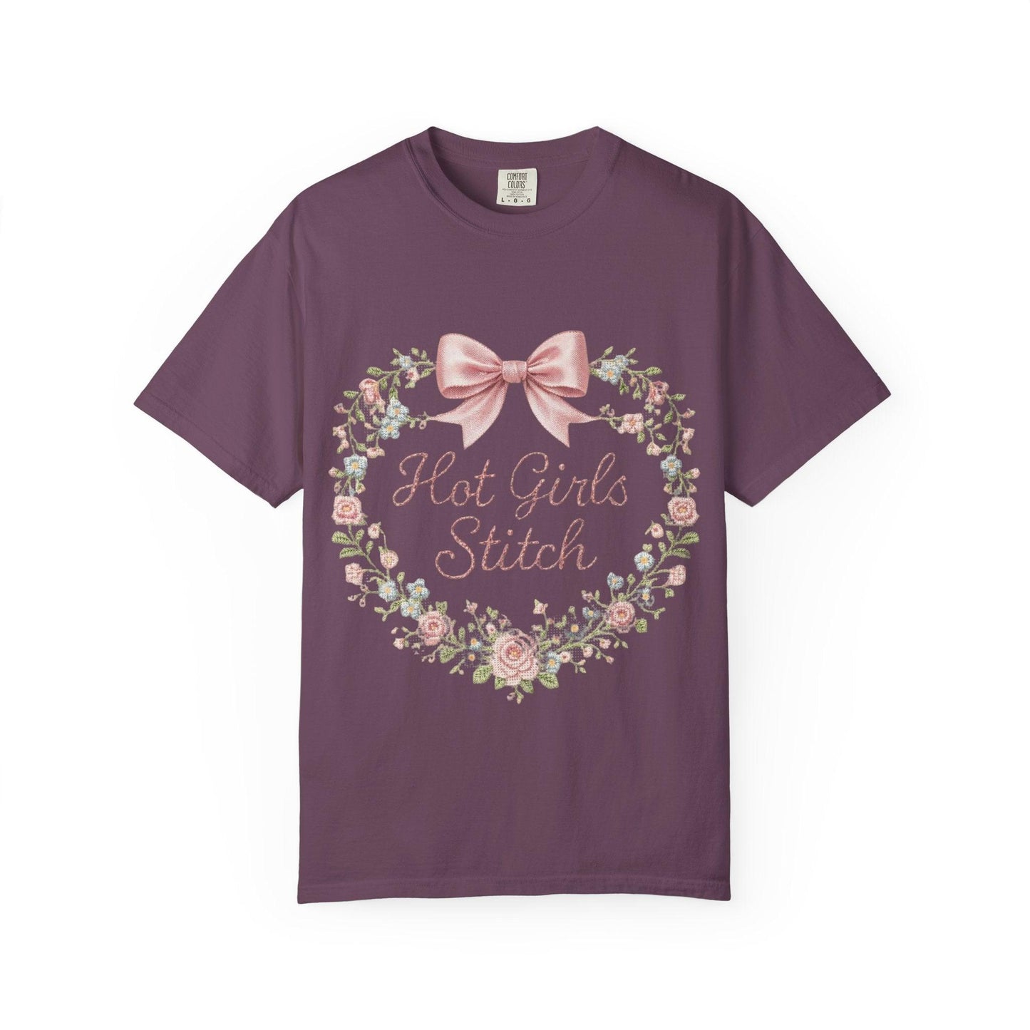 Floral Heart Wreath with Bow T-Shirt | Hot Girls Stitch