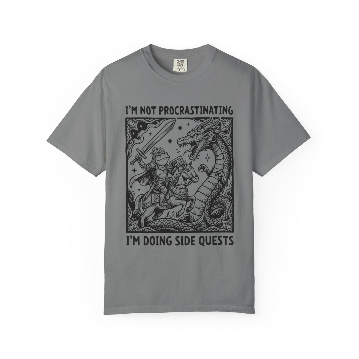 I'm Not Procrastinating I'm Doing Side Quests T-Shirt, Funny Gamer Tee, RPG Knight vs Dragon Shirt, Fantasy Gaming Graphic T-Shirt, Nerd Gift