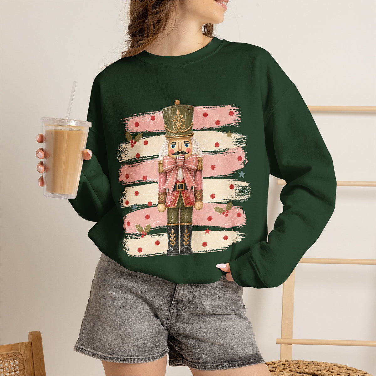 Coquette Nutcracker Sweatshirt, Pink Bow Christmas Crewneck, Nutcracker Christmas Shirt, Girly Holiday Sweatshirt, Vintage Christmas Gift