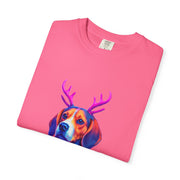 Neon Beagle in Reindeer Antlers T-Shirt | Christmas Dog Sweater Design