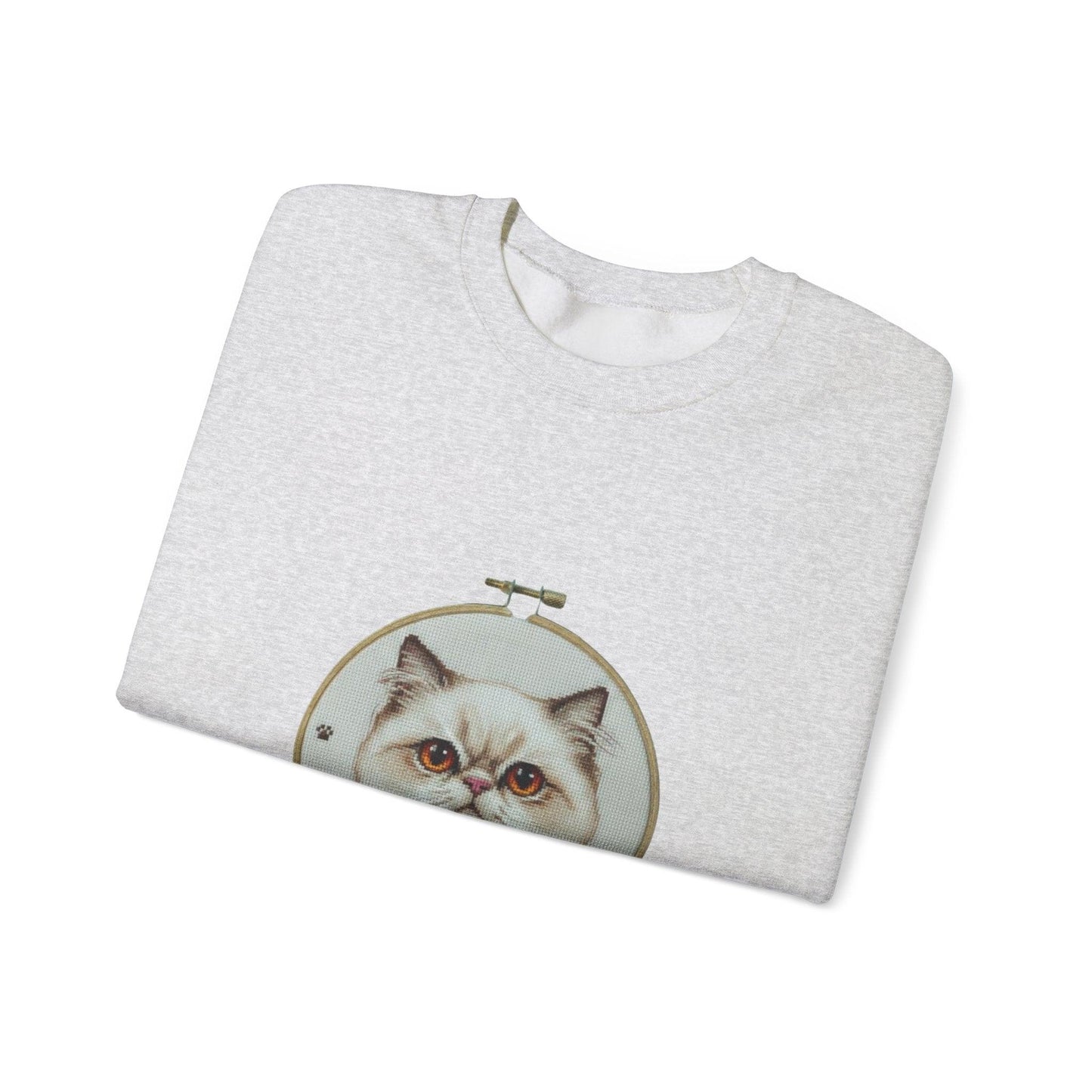 Grumpy Persian Cat Portrait Crewneck sweatshirt | Floral Embroidery Hoop Art