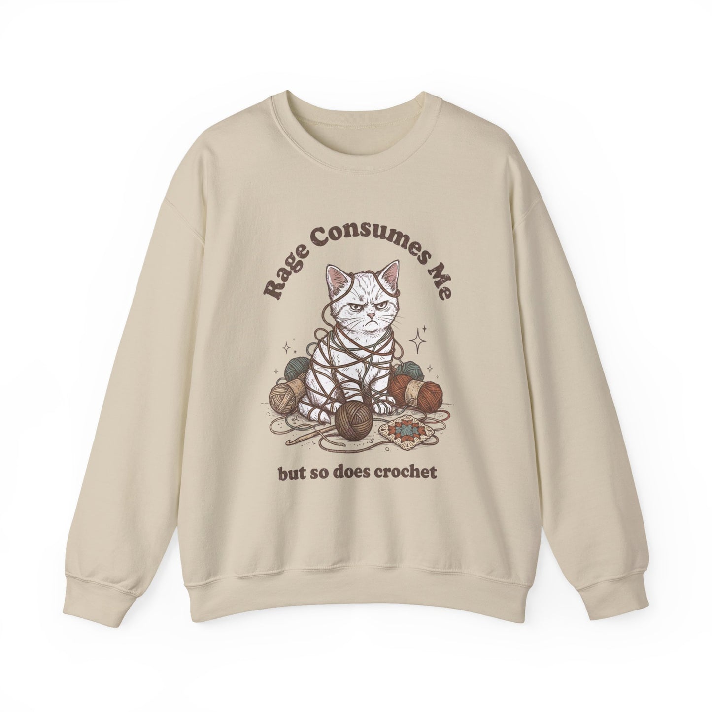 Rage Consumes Me Crochet Cat Shirt, Funny Knitting Tee, Grandma Hobbies Sweatshirt
