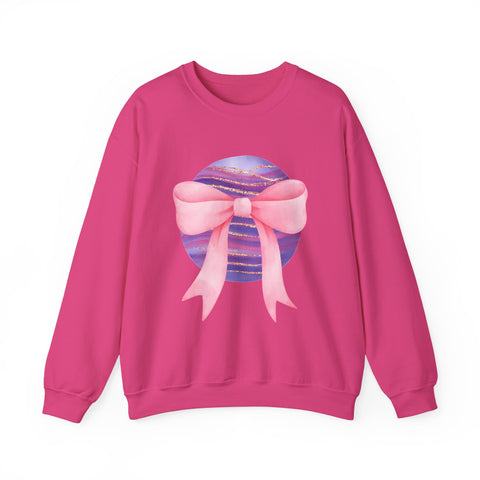 Pink/Purple Planet Wrapped In A Bow Crewneck Sweatshirt