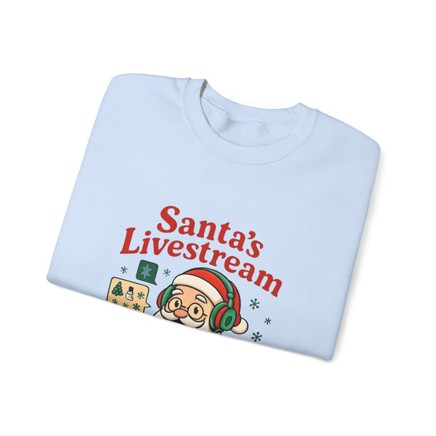Cozy Christmas Crewneck Sweatshirt - Santa's Livestream Fun, Unisex Holiday Pullover, Gift for Gamers, Xmas Comfort Wear, Festive Sweatshirt