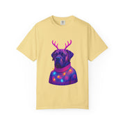 Neon English Mastiff Dog with Antlers T-Shirt | Christmas Sweater Lights Design