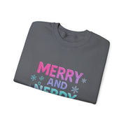 Festive Gamer Crewneck Sweatshirt - Merry and Nerdy, Unisex Sweatshirt, Holiday Apparel, Gaming Sweatshirt, Cozy Gift for Gamers