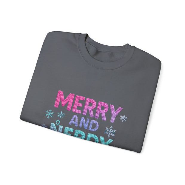 Festive Gamer Crewneck Sweatshirt - Merry and Nerdy, Unisex Sweatshirt, Holiday Apparel, Gaming Sweatshirt, Cozy Gift for Gamers