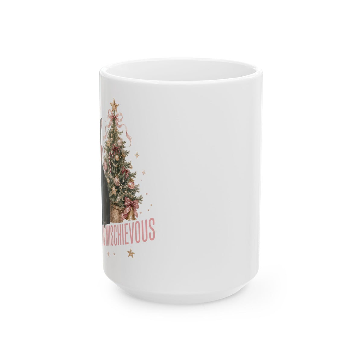 Black Cat Christmas Mug, Merry & Mischievous Cat Mug, Cat Lover Christmas Gift, Coquette Holiday Mug, Cute Black Cat Gift