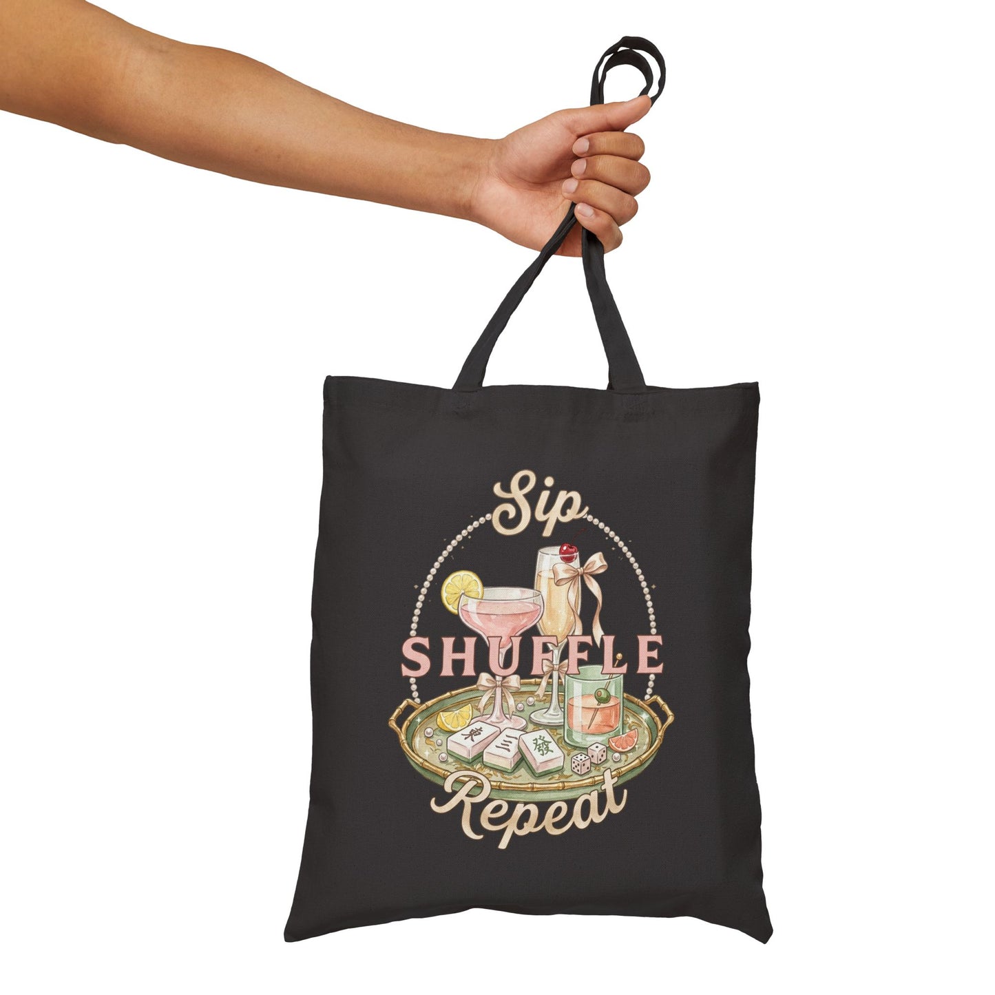 Sip Shuffle Repeat Tote Bag, Mahjong Social Club Canvas Tote, Pastel Girls Night Gift Bag, Mahjong Lover Tote