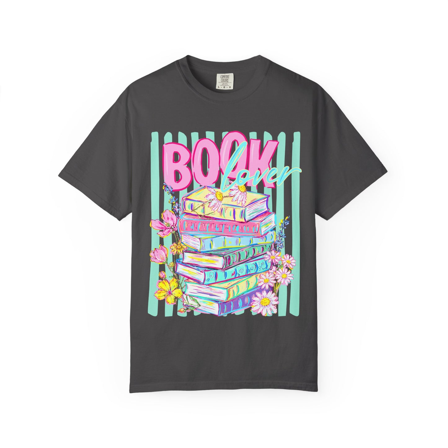 Book Lover Stack T-Shirt, Pastel Book Stack Floral Tee, Cozy Reader Shirt, Booktok Graphic T-Shirt, Cute Bookish Gift for Women