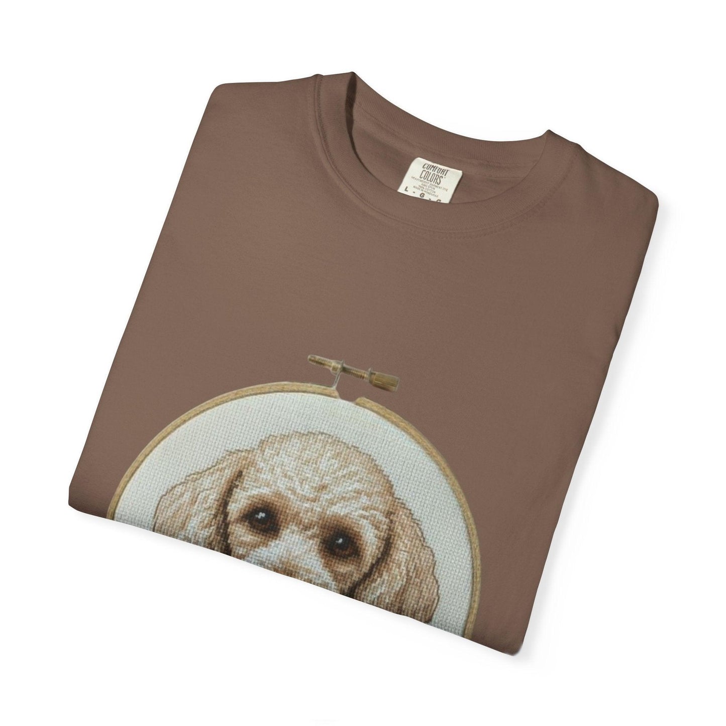 Poodle Portrait Embroidery Hoop Dog Art T-shirt | Hand-Drawn Canine Illustration