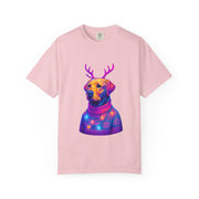 Labrador Retriever with Reindeer Antlers T-Shirt | Neon Holiday Sweater Dog