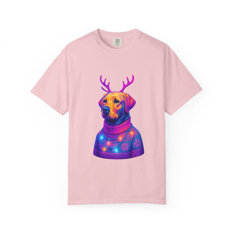 Labrador Retriever with Reindeer Antlers T-Shirt | Neon Holiday Sweater Dog