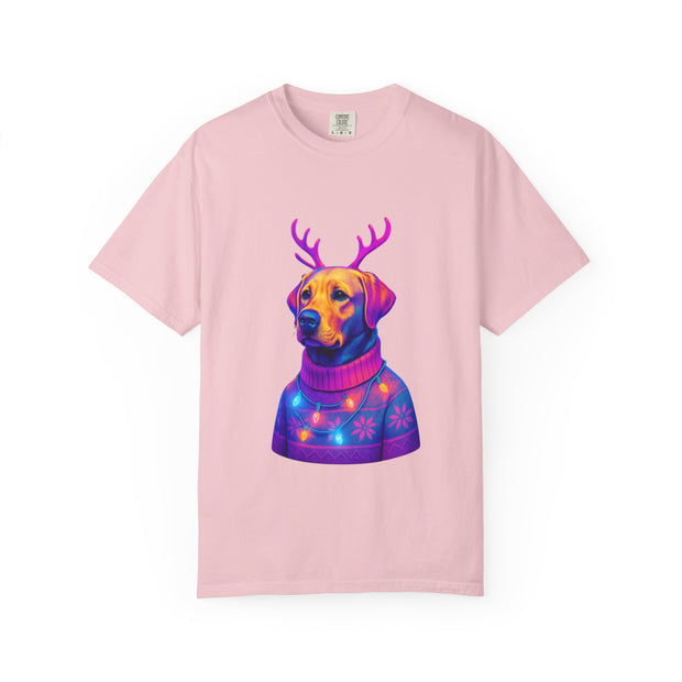 Labrador Retriever with Reindeer Antlers T-Shirt | Neon Holiday Sweater Dog