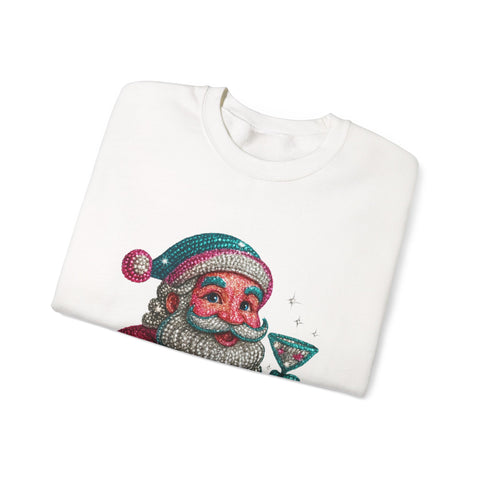 Retro Santa Holding Martini Sweatshirt | Vintage Christmas Crewneck