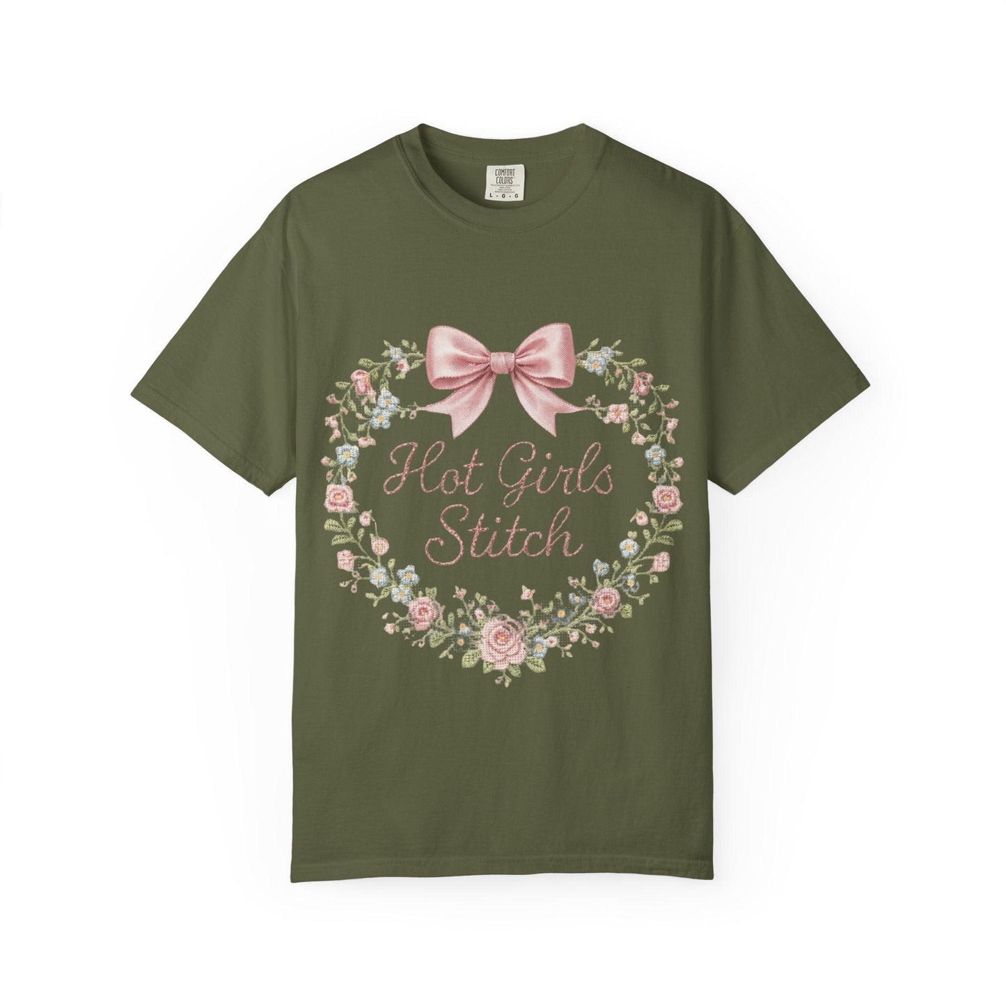 Floral Heart Wreath with Bow T-Shirt | Hot Girls Stitch