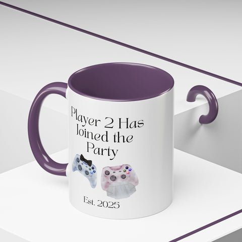 'Player 2 Has Joined The Party' 'Est. 2025' Accent Coffee Mug