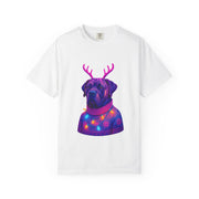 Neon English Mastiff Dog with Antlers T-Shirt | Christmas Sweater Lights Design