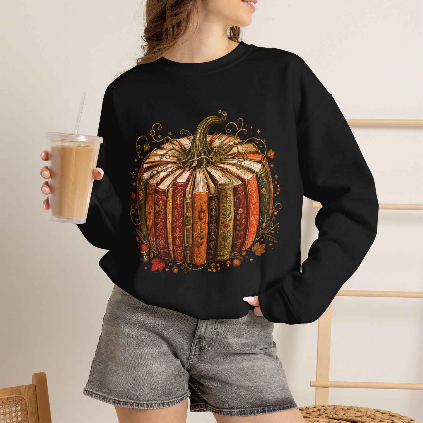 Autumn Patchwork Pumpkin crewneck sweatshirt | Fall Pumpkin Illustration