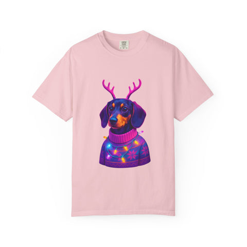 Dachshund in Reindeer Antlers T-Shirt | Christmas Sweater Lights Design