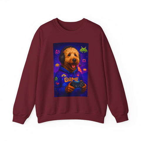 Gaming Golden Doodle Illustration Crewneck Sweatshirt | Retro Arcade Gamer