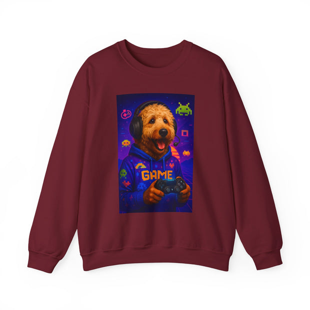 Gaming Golden Doodle Illustration Crewneck Sweatshirt | Retro Arcade Gamer