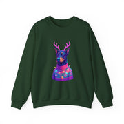 Vibrant Doberman Antlers Sweatshirt, Quirky Animal Crewneck, Cozy Holiday Gift, Fun Winter Apparel, Casual Style Top