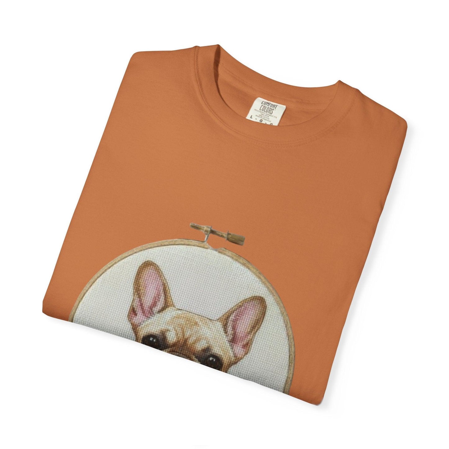 French Bulldog Portrait T-Shirt | Embroidery Hoop Dog Illustration