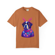 Saint Bernard in Reindeer Antlers T-Shirt | Holiday Dog Sweater Design