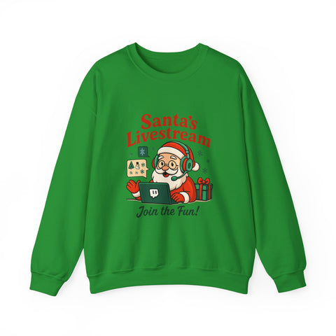 Cozy Christmas Crewneck Sweatshirt - Santa's Livestream Fun, Unisex Holiday Pullover, Gift for Gamers, Xmas Comfort Wear, Festive Sweatshirt