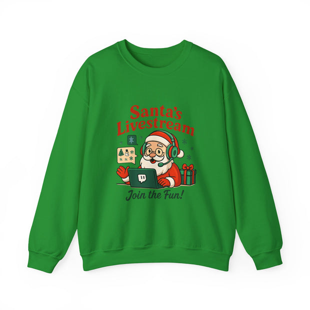 Cozy Christmas Crewneck Sweatshirt - Santa's Livestream Fun, Unisex Holiday Pullover, Gift for Gamers, Xmas Comfort Wear, Festive Sweatshirt