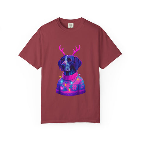 Neon Reindeer German Shorthaired Pointer T-Shirt | Festive Sweater Pup Holiday Tee