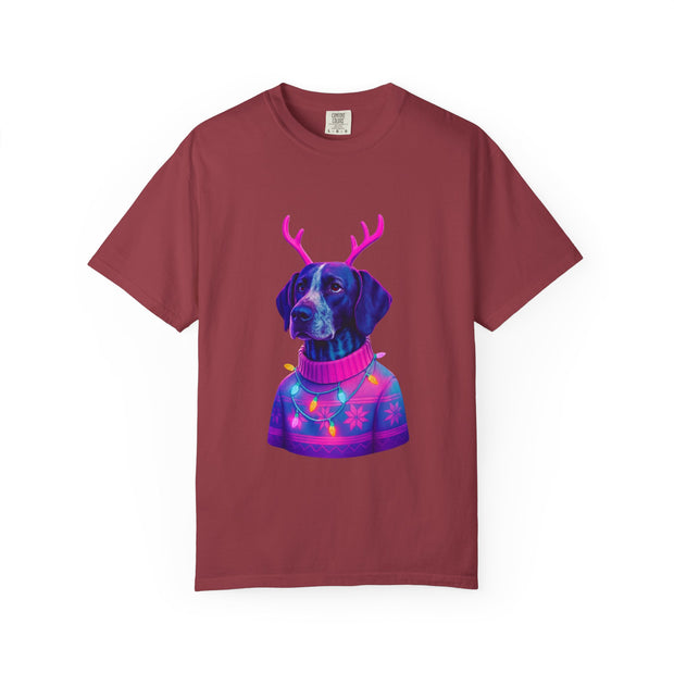 Neon Reindeer German Shorthaired Pointer T-Shirt | Festive Sweater Pup Holiday Tee