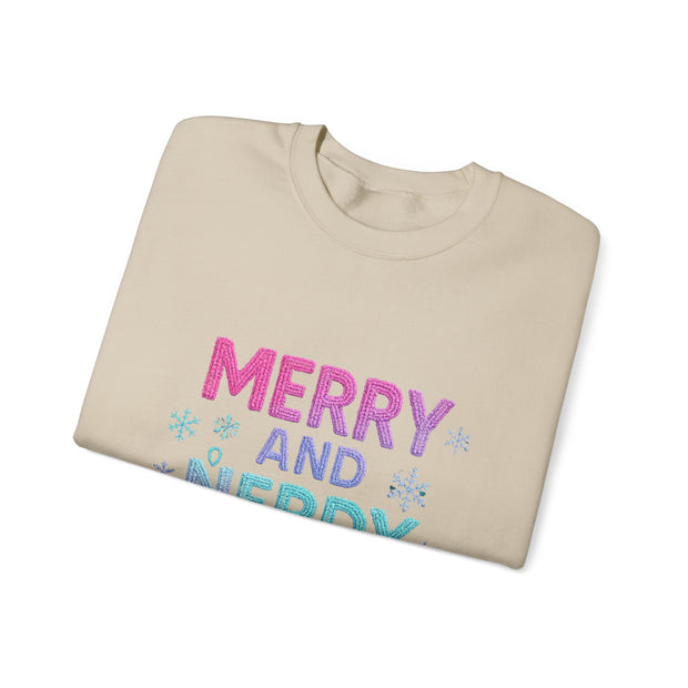 Festive Gamer Crewneck Sweatshirt - Merry and Nerdy, Unisex Sweatshirt, Holiday Apparel, Gaming Sweatshirt, Cozy Gift for Gamers